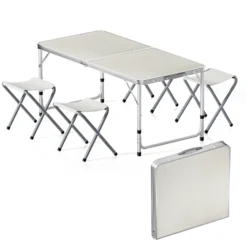 Wiltec Campingmöbel Set 5tlg. Campingtisch mit Stühlen höhenverstellbarer Tisch plus 4 Campingstühle Aluminium Sitzgarnitur Campingtisch klappbar Klapptisch Camping Garnitur faltbar