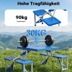 Wiltec Camping Sitzgruppe mit 4 Sitzplätzen klappbare Sitzgruppe Kunststoff Campingtisch klappbar Aluminiumstangen Campingmöbel Set Campingtisch mit Stühlen faltbar