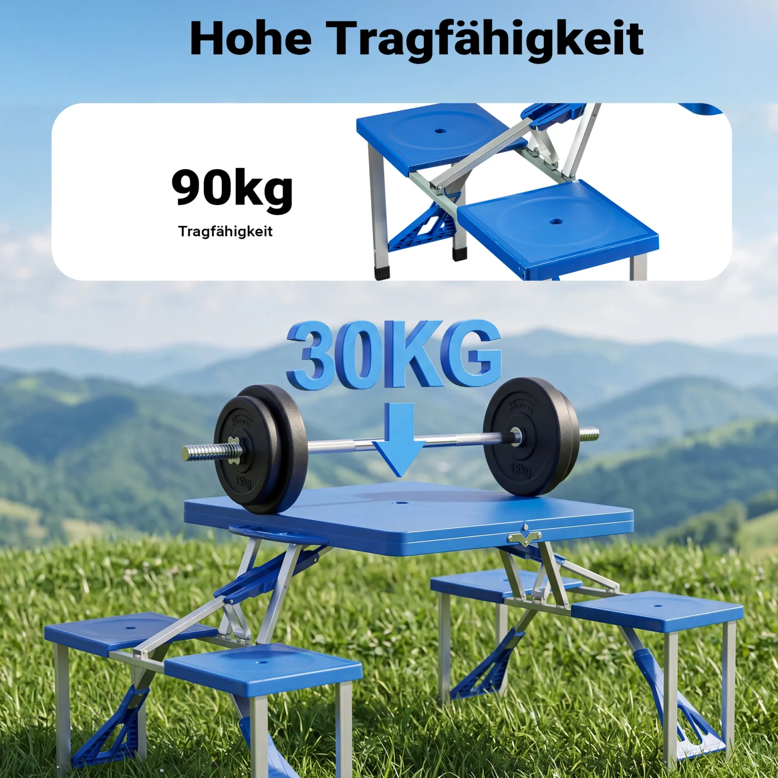 Wiltec Camping Sitzgruppe mit 4 Sitzplätzen klappbare Sitzgruppe Kunststoff Campingtisch klappbar Aluminiumstangen Campingmöbel Set Campingtisch mit Stühlen faltbar
