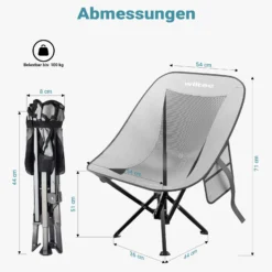 Wiltec Campingstuhl faltbar bis 100 kg grau schwarz Anglerstuhl leicht Klappstuhl Faltstuhl Camping Stuhl klappbar kleines Packmaß