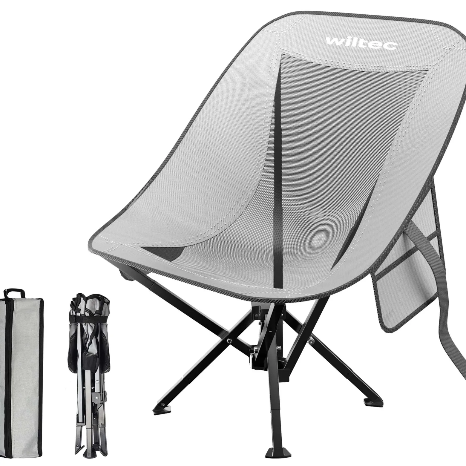 Wiltec Campingstuhl faltbar bis 100 kg grau schwarz Anglerstuhl leicht Klappstuhl Faltstuhl Camping Stuhl klappbar kleines Packmaß