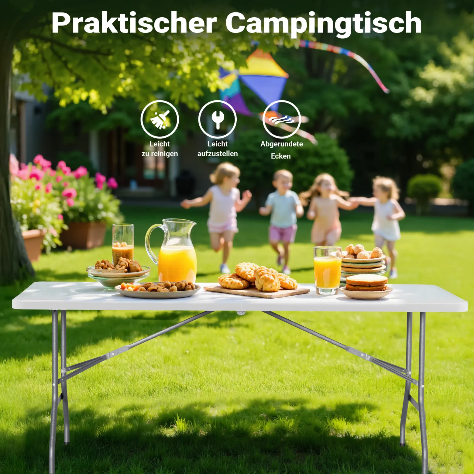 Wiltec Campingtisch klappbar 180x75x74 cm Klapptisch mit Tragegriff Partytisch Biertisch Gartentisch Buffettisch Bierzeltgarnitur Camping Tisch faltbar