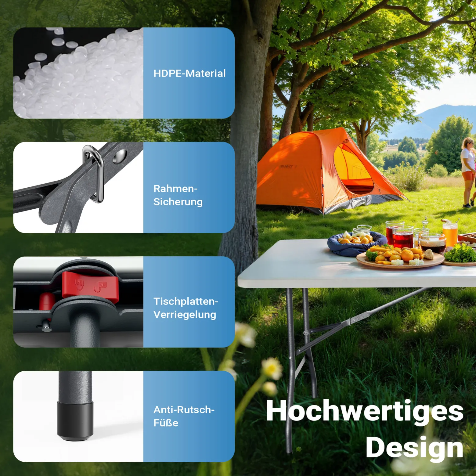 Wiltec Campingtisch klappbar 180x75x74 cm Klapptisch mit Tragegriff Partytisch Biertisch Gartentisch Buffettisch Bierzeltgarnitur Camping Tisch faltbar