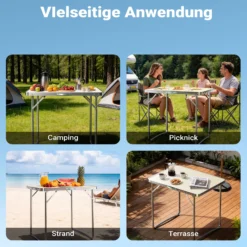 Wiltec Campingtisch klappbar 80x60cm mit weißer Tischplatte aus MDF und Aluminium Rahmen Klapptisch Alu Falttisch Camping Garten Balkon Outdoor Camping Tisch faltbar