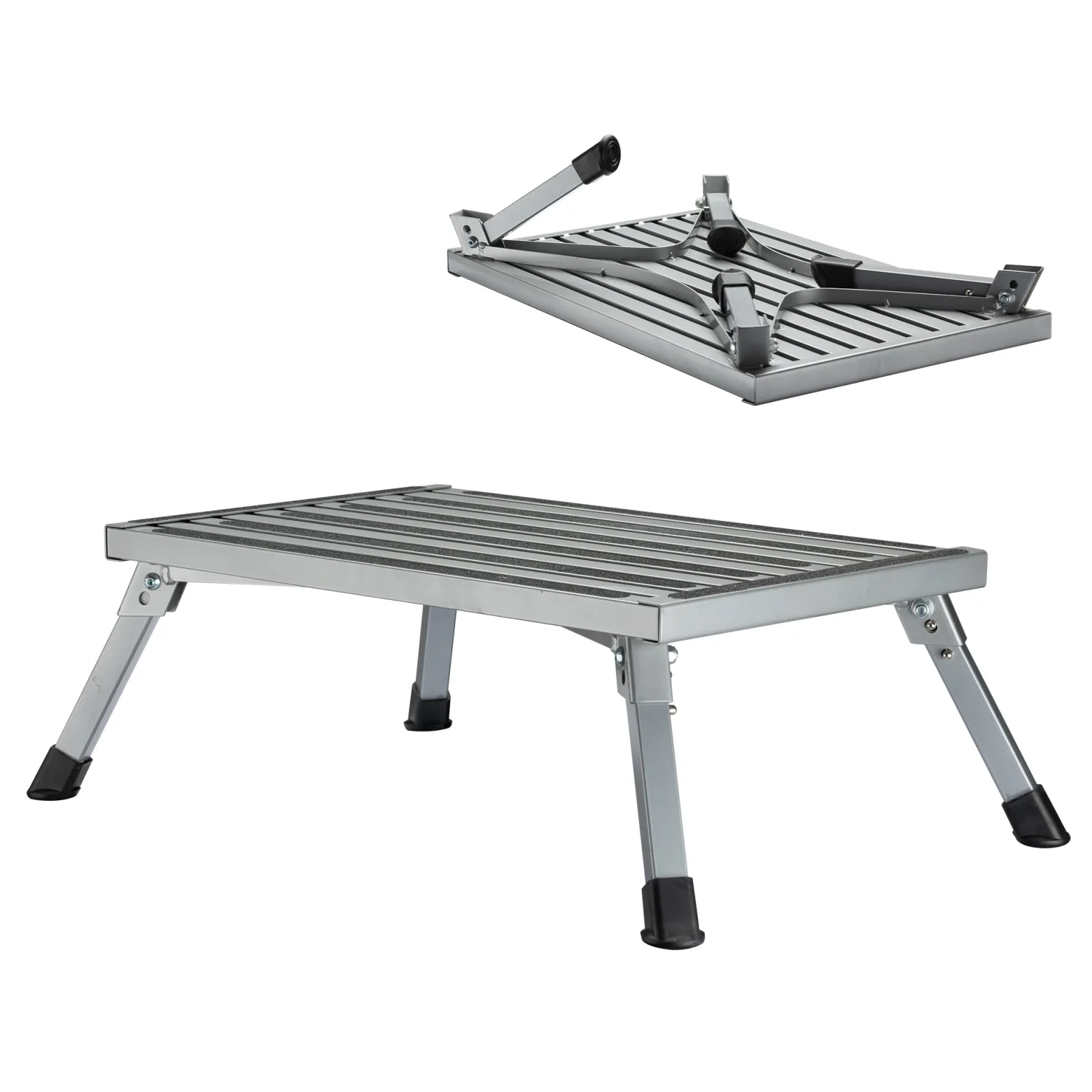Wiltec Camping Trittstufe bis 150 kg Tritthocker klappbar aus Stahl Trittleiter mit 1 Stufe