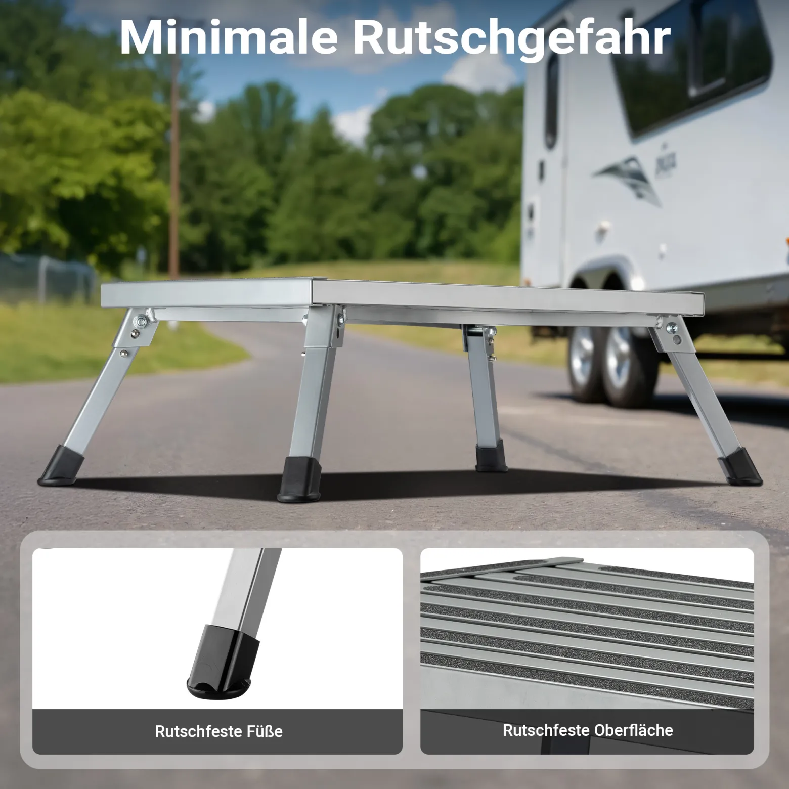 Wiltec Camping Trittstufe bis 150 kg Tritthocker klappbar aus Stahl Trittleiter mit 1 Stufe