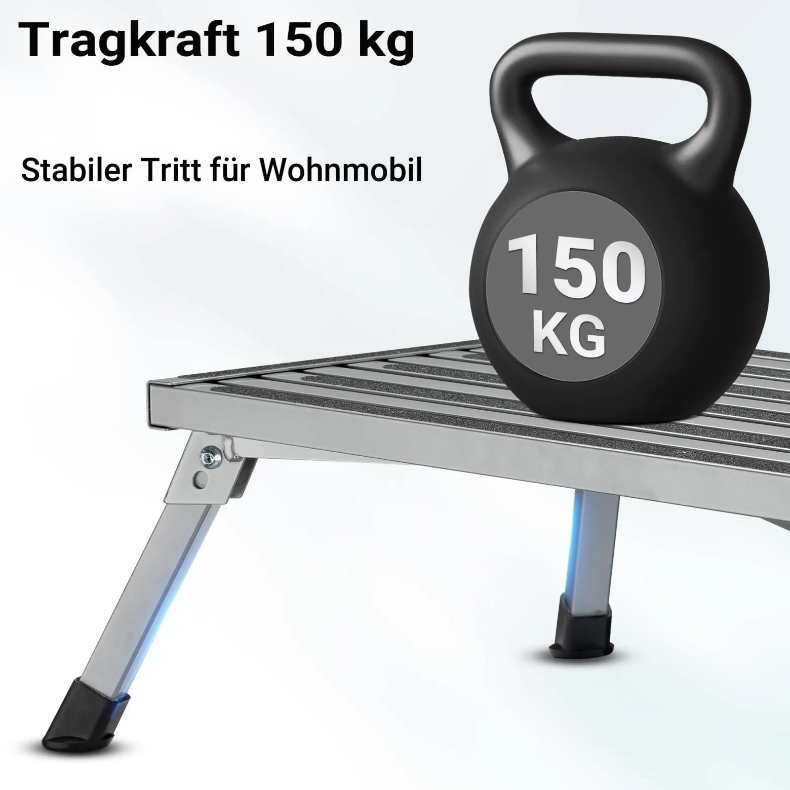 Wiltec Camping Trittstufe bis 150 kg Tritthocker klappbar aus Stahl Trittleiter mit 1 Stufe