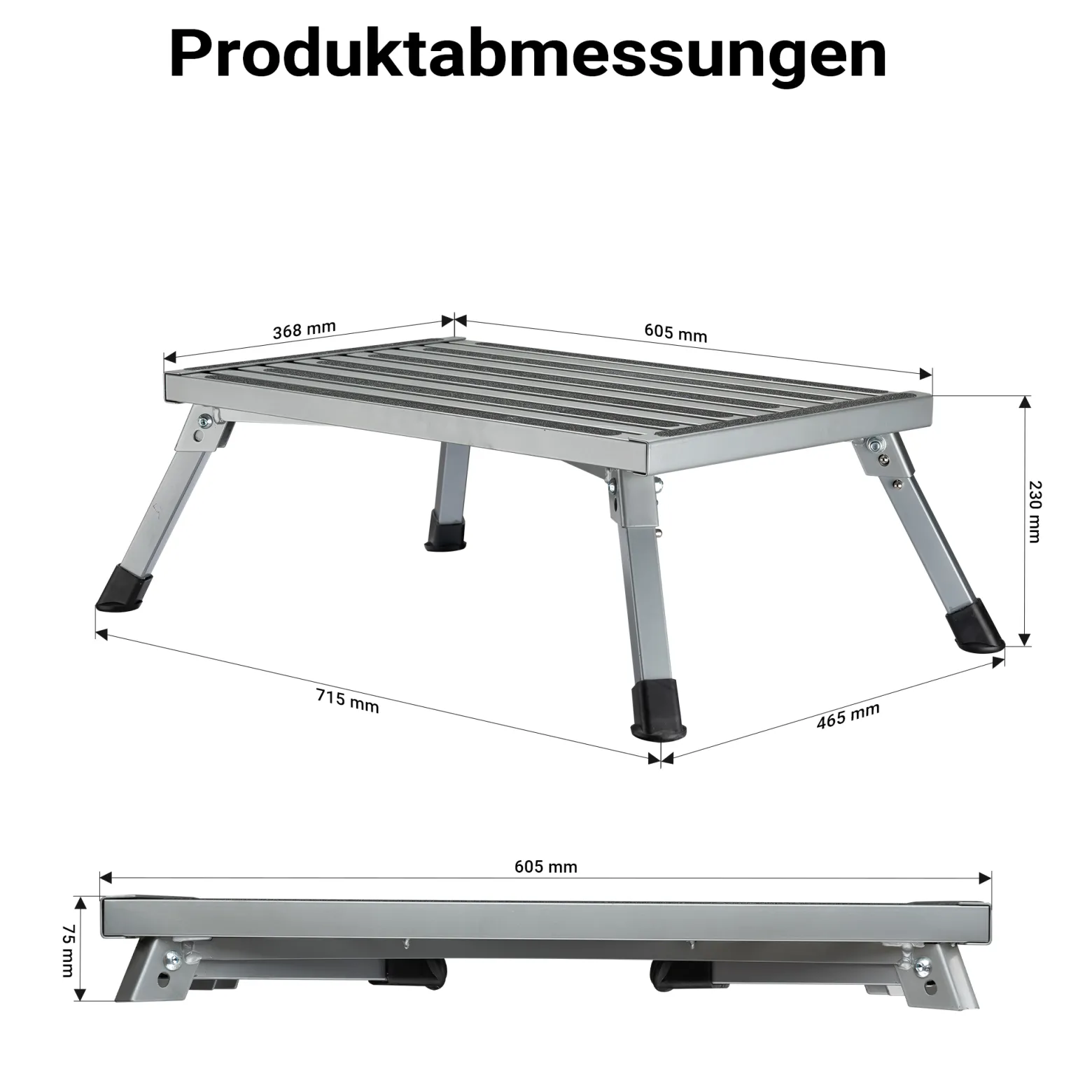Wiltec Camping Trittstufe bis 150 kg Tritthocker klappbar aus Stahl Trittleiter mit 1 Stufe