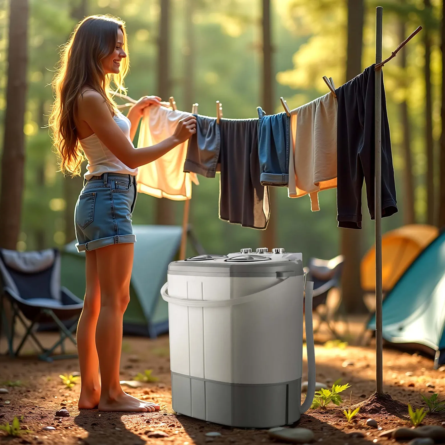 Wiltec Camping Waschmaschine 230 W 60 x 36 x 60 cm, Mini Waschmaschine für bis zu 3,0 kg Wäsche, Reisewaschmaschine mit 2,0 kg Schleuderkapazität