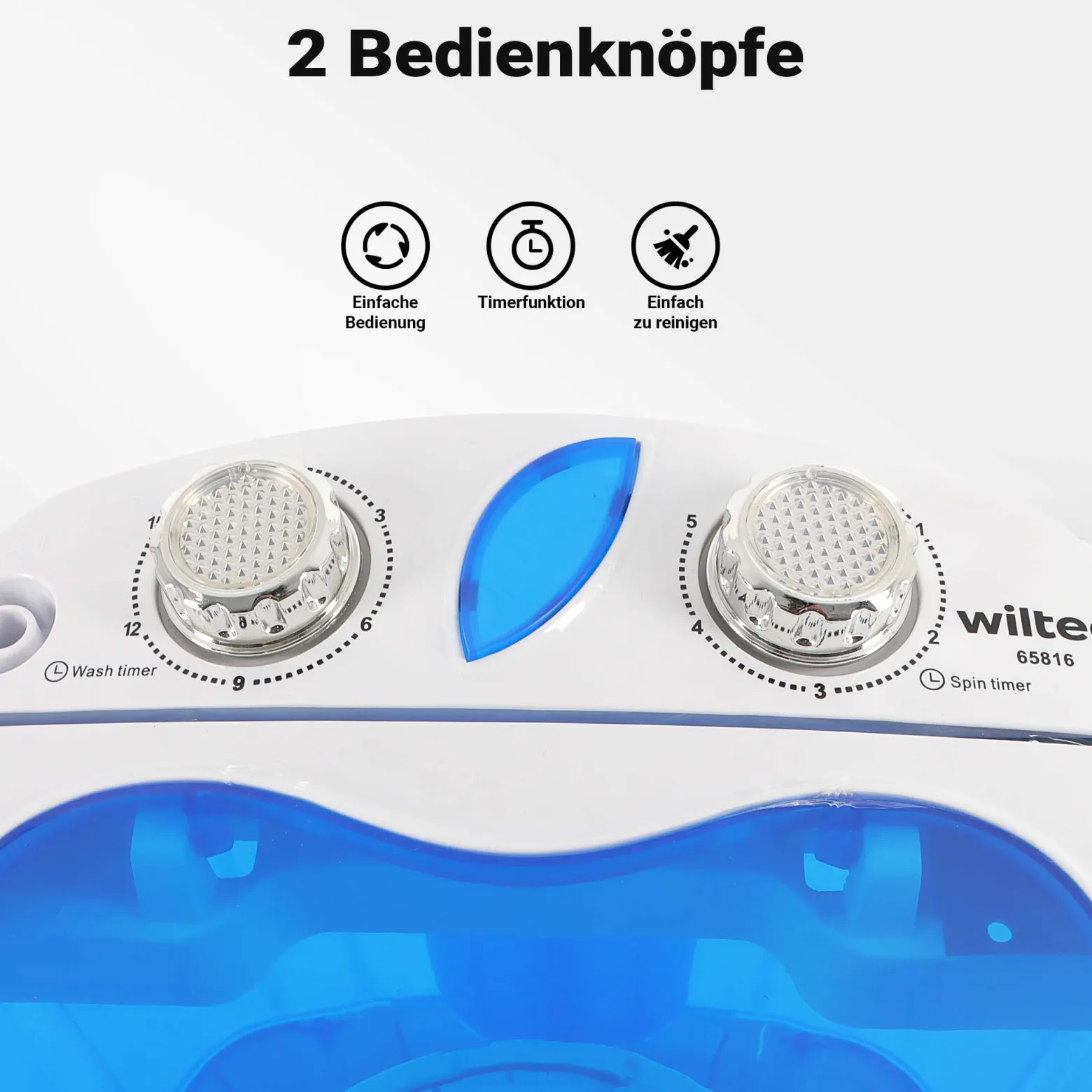Wiltec Camping Waschmaschine bis 3,0 kg 150 W, Mini Waschmaschine 33 x 35 x 52,5 cm für waschen und schleudern, Reisewachmaschine mit Timer
