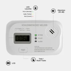 Wiltec CO Melder mit Display 120 x 74 x 31 mm, Kohlenmonoxid-Melder inkl. austauschbarer Batterien
