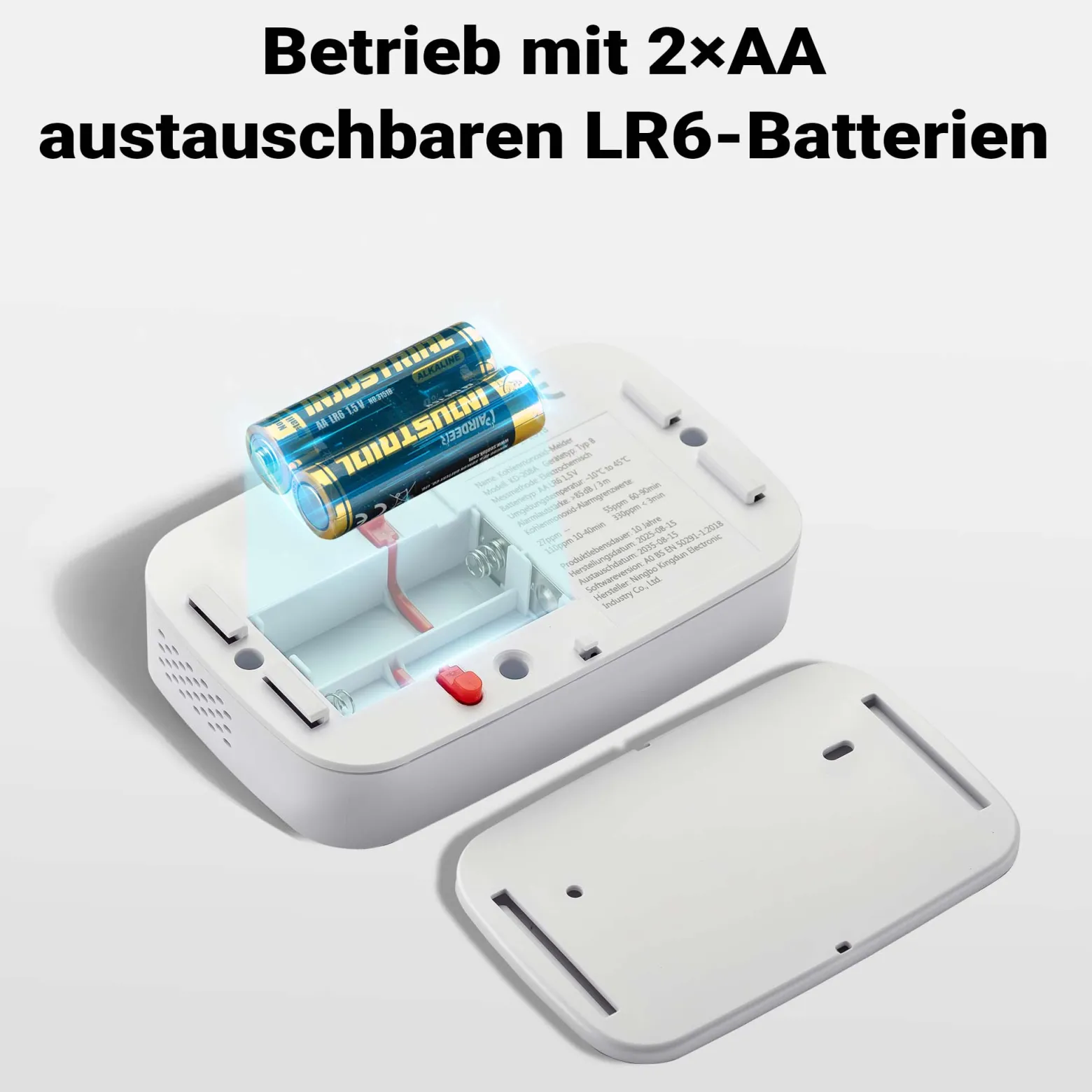 Wiltec CO Melder mit Display 120 x 74 x 31 mm, Kohlenmonoxid-Melder inkl. austauschbarer Batterien