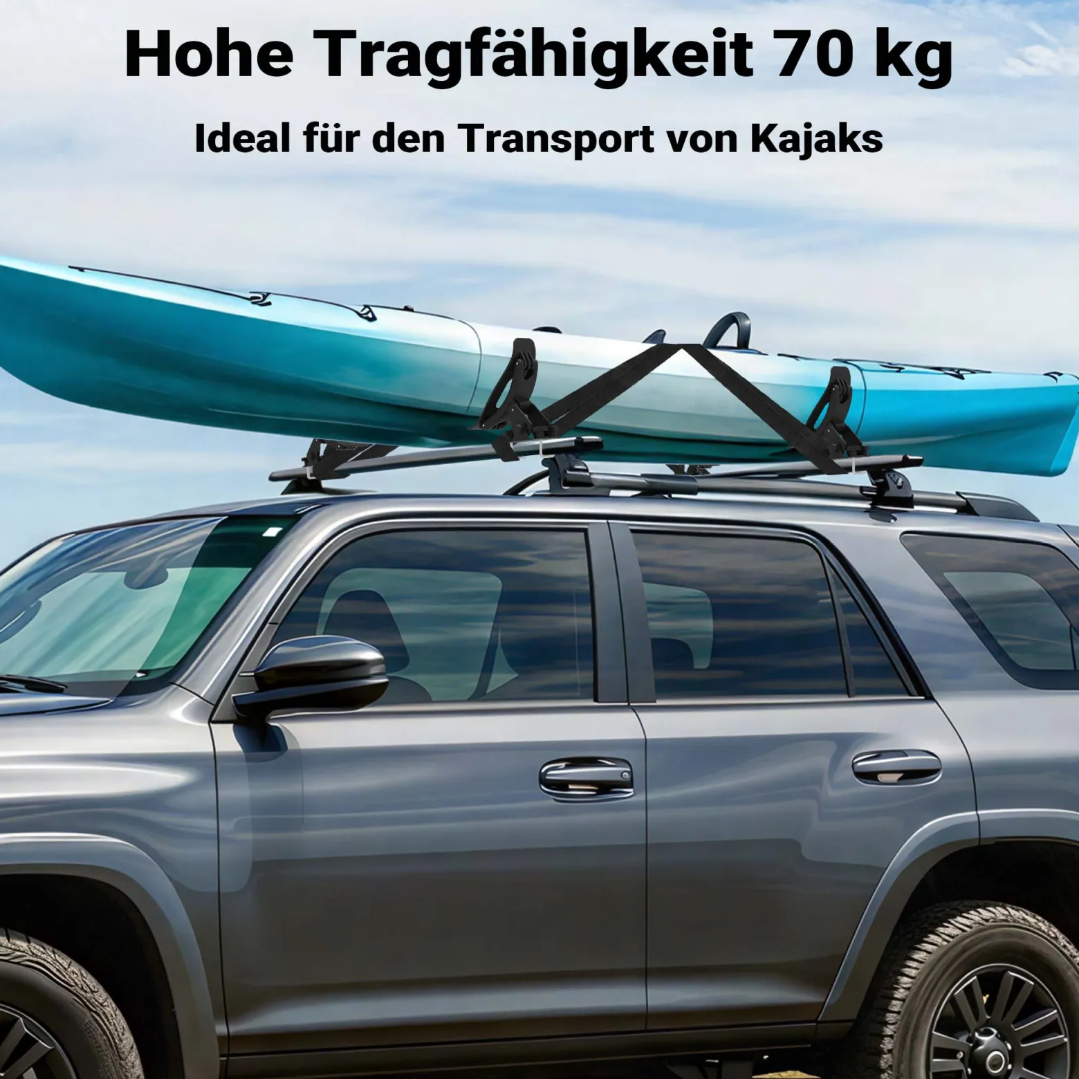 Wiltec Dachträger Set für Kajaks & SUP-Boards bis 70 kg 4 Stück, Boothalterung für Autodachträger, einfache Montage & verstellbarer Winkel, inkl. Befestigungsriemen