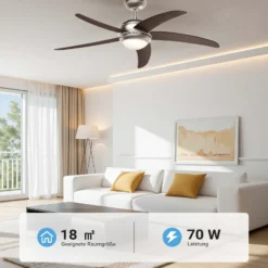 Wiltec Deckenventilator Ø 136 cm mit 5 Flügel, Ventilator mit 3 Geschwindigkeiten und Lampe, Lüfter mit Fernbedienung, Timer, Sommer- u. Wintermodus