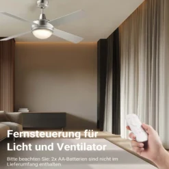 Wiltec Deckenventilator Ø 130 cm mit 4 Flügel, Ventilator mit 3 Geschwindigkeiten und Lampe, Lüfter mit Fernbedienung, Timer, Sommer- u. Wintermodus