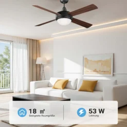 Wiltec Deckenventilator Ø 122 cm mit 4 Flügel, Ventilator mit 3 Geschwindigkeiten und Lampe, Lüfter mit Fernbedienung, Timer, Sommer- u. Wintermodus