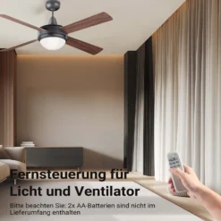 Wiltec Deckenventilator Ø 122 cm mit 4 Flügel, Ventilator mit 3 Geschwindigkeiten und Lampe, Lüfter mit Fernbedienung, Timer, Sommer- u. Wintermodus