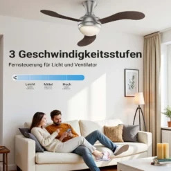 Wiltec Deckenventilator Ø 130 cm mit 3 Flügel, Ventilator mit 3 Geschwindigkeiten und Lampe, Lüfter mit Fernbedienung, Timer, Sommer- u. Wintermodus