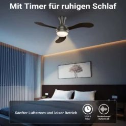 Wiltec Deckenventilator Ø 130 cm mit 3 Flügel, Ventilator mit 3 Geschwindigkeiten und Lampe, Lüfter mit Fernbedienung, Timer, Sommer- u. Wintermodus
