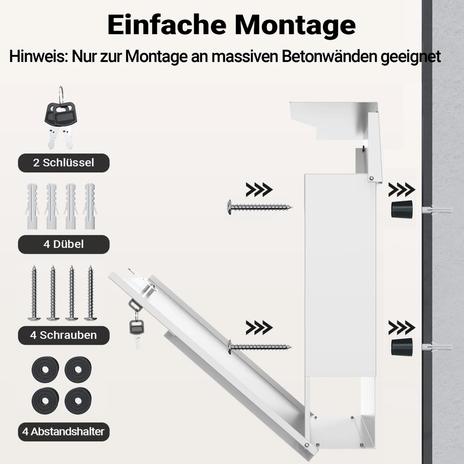 Wiltec Designer Briefkasten V19 weiß 370 x 102 x 370 mm, Wandbriefkasten mit Schloss und Zeitungsrolle, Postkasten aus pulverbeschichtetem Stahl