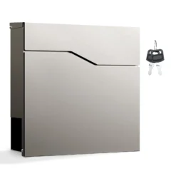 Wiltec Designer Briefkasten V19 Edelstahl 370 x 102 x 370 mm, Wandbriefkasten mit Schloss und Zeitungsrolle, Postkasten aus Stahl