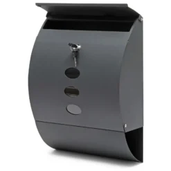 Wiltec Designer Briefkasten V18 Anthrazit 305 x 120 x 400 mm, Wandbriefkasten mit Schloss, Sichtfenstern und Zeitungsrolle, Postkasten aus pulverbeschichtetem Stahl