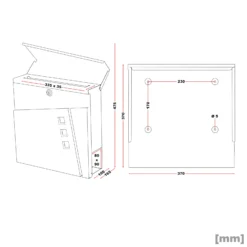 Wiltec Designer Briefkasten V24 Anthrazit 370 x 105 x 370 mm, Wandbriefkasten mit Schloss, Sichtfenstern und Zeitungsrolle, Postkasten aus pulverbeschichtetem Stahl