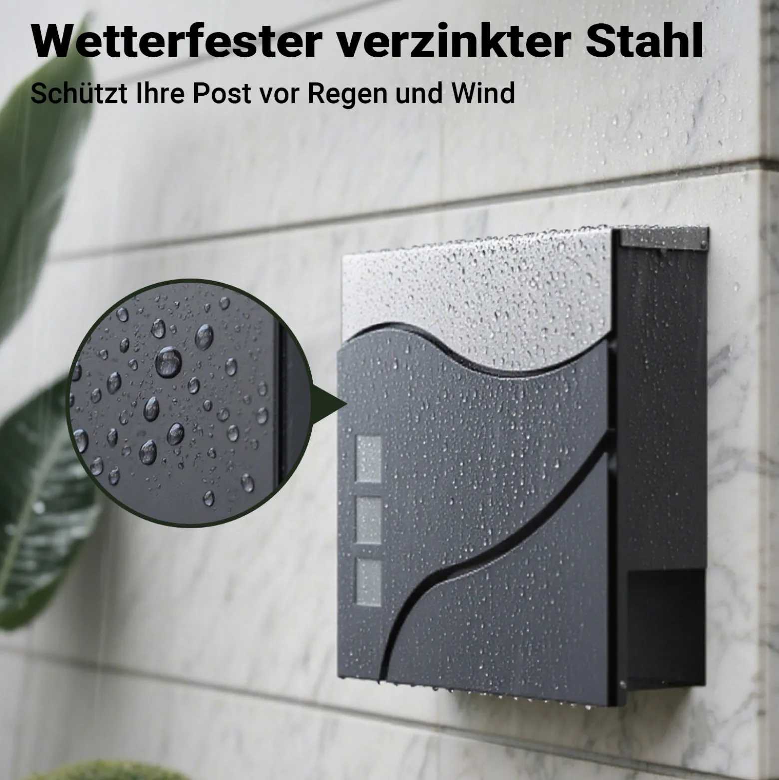 Wiltec Designer Briefkasten V28 Anthrazit und Edelstahl 370 x 102 x 370 mm, Wandbriefkasten mit Schloss, Sichtfenstern und Zeitungsrolle, Postkasten aus pulverbeschichtetem Stahl