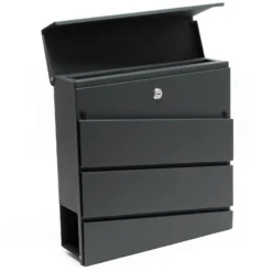 Wiltec Designer Briefkasten V16 Anthrazit 370 x 105 x 370 mm, Wandbriefkasten mit Schloss und Zeitungsrolle, Postkasten aus pulverbeschichtetem Stahl