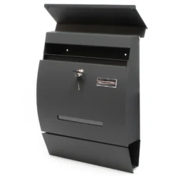 Wiltec Designer Briefkasten V4 Anthrazit 350 x 95 x 445 mm, Wandbriefkasten mit Schloss, Sichtschlitz, Namensschild und Zeitungsrolle, Postkasten aus pulverbeschichtetem Stahl