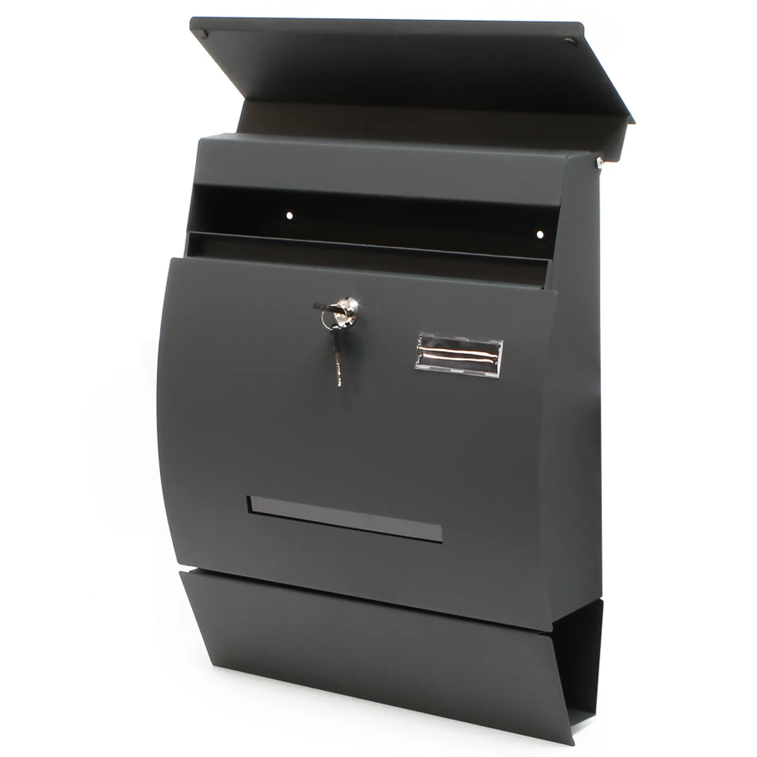 Wiltec Designer Briefkasten V4 Anthrazit 350 x 95 x 445 mm, Wandbriefkasten mit Schloss, Sichtschlitz, Namensschild und Zeitungsrolle, Postkasten aus pulverbeschichtetem Stahl
