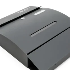 Wiltec Designer Briefkasten V4 Anthrazit 350 x 95 x 445 mm, Wandbriefkasten mit Schloss, Sichtschlitz, Namensschild und Zeitungsrolle, Postkasten aus pulverbeschichtetem Stahl