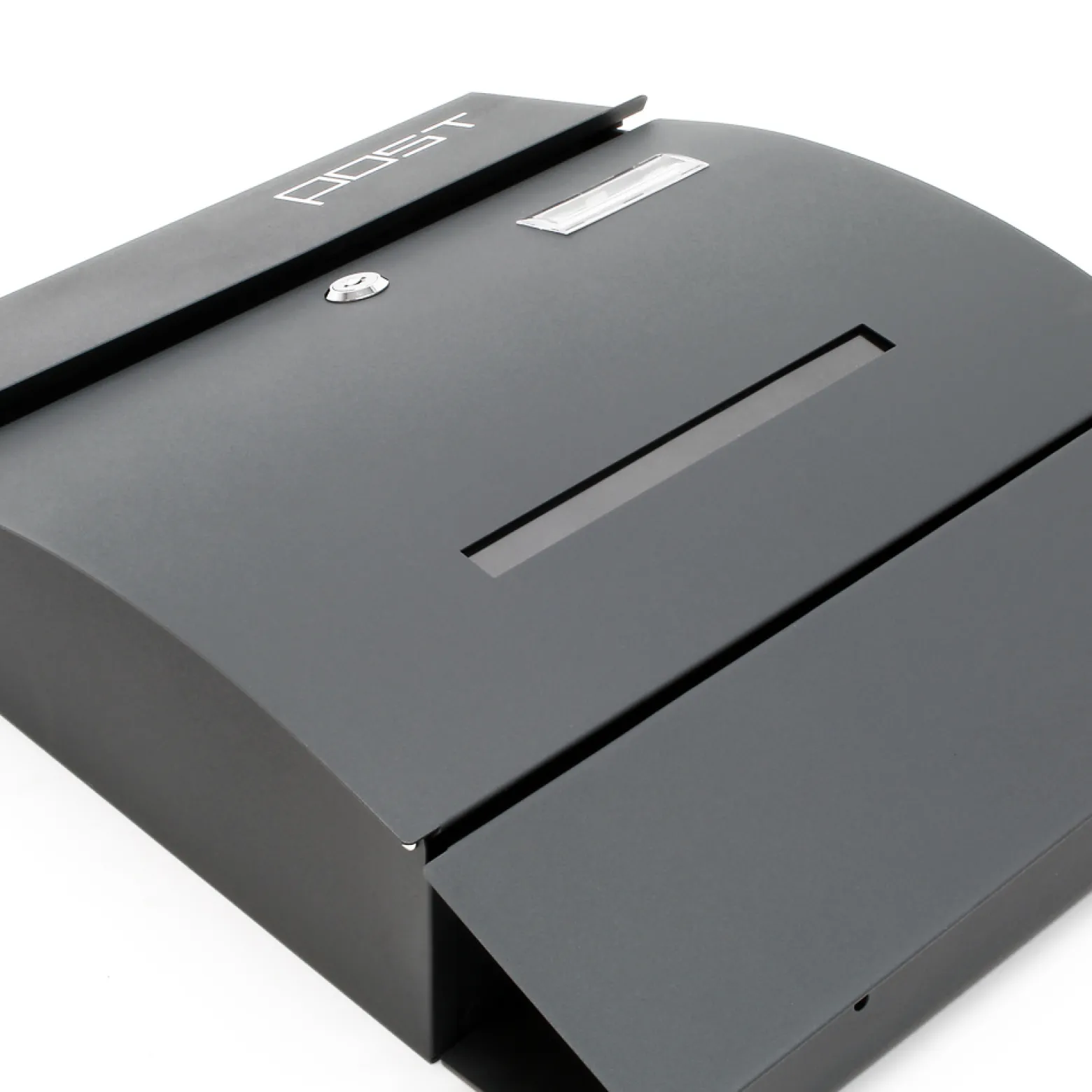 Wiltec Designer Briefkasten V4 Anthrazit 350 x 95 x 445 mm, Wandbriefkasten mit Schloss, Sichtschlitz, Namensschild und Zeitungsrolle, Postkasten aus pulverbeschichtetem Stahl