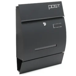 Wiltec Designer Briefkasten V4 Anthrazit 350 x 95 x 445 mm, Wandbriefkasten mit Schloss, Sichtschlitz, Namensschild und Zeitungsrolle, Postkasten aus pulverbeschichtetem Stahl
