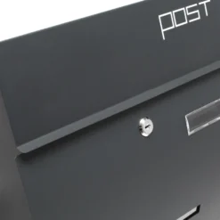 Wiltec Designer Briefkasten V4 Anthrazit 350 x 95 x 445 mm, Wandbriefkasten mit Schloss, Sichtschlitz, Namensschild und Zeitungsrolle, Postkasten aus pulverbeschichtetem Stahl