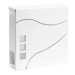 Wiltec Designer Briefkasten V28 weiß 370 x 105 x 370 mm, Wandbriefkasten mit Schloss, Sichtfenstern und Zeitungsrolle, Postkasten aus pulverbeschichtetem Stahl