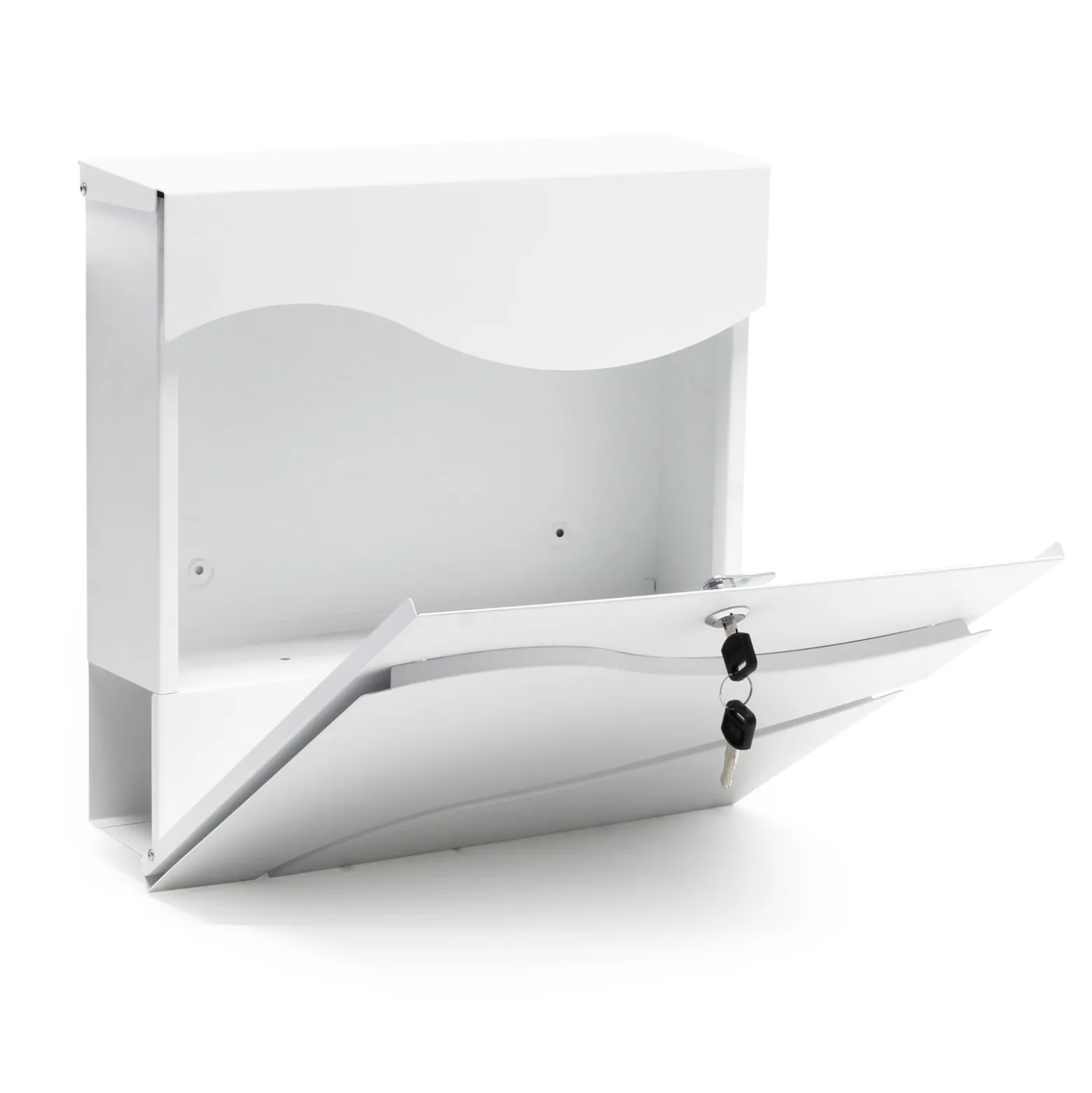 Wiltec Designer Briefkasten V28 weiß 370 x 105 x 370 mm, Wandbriefkasten mit Schloss, Sichtfenstern und Zeitungsrolle, Postkasten aus pulverbeschichtetem Stahl