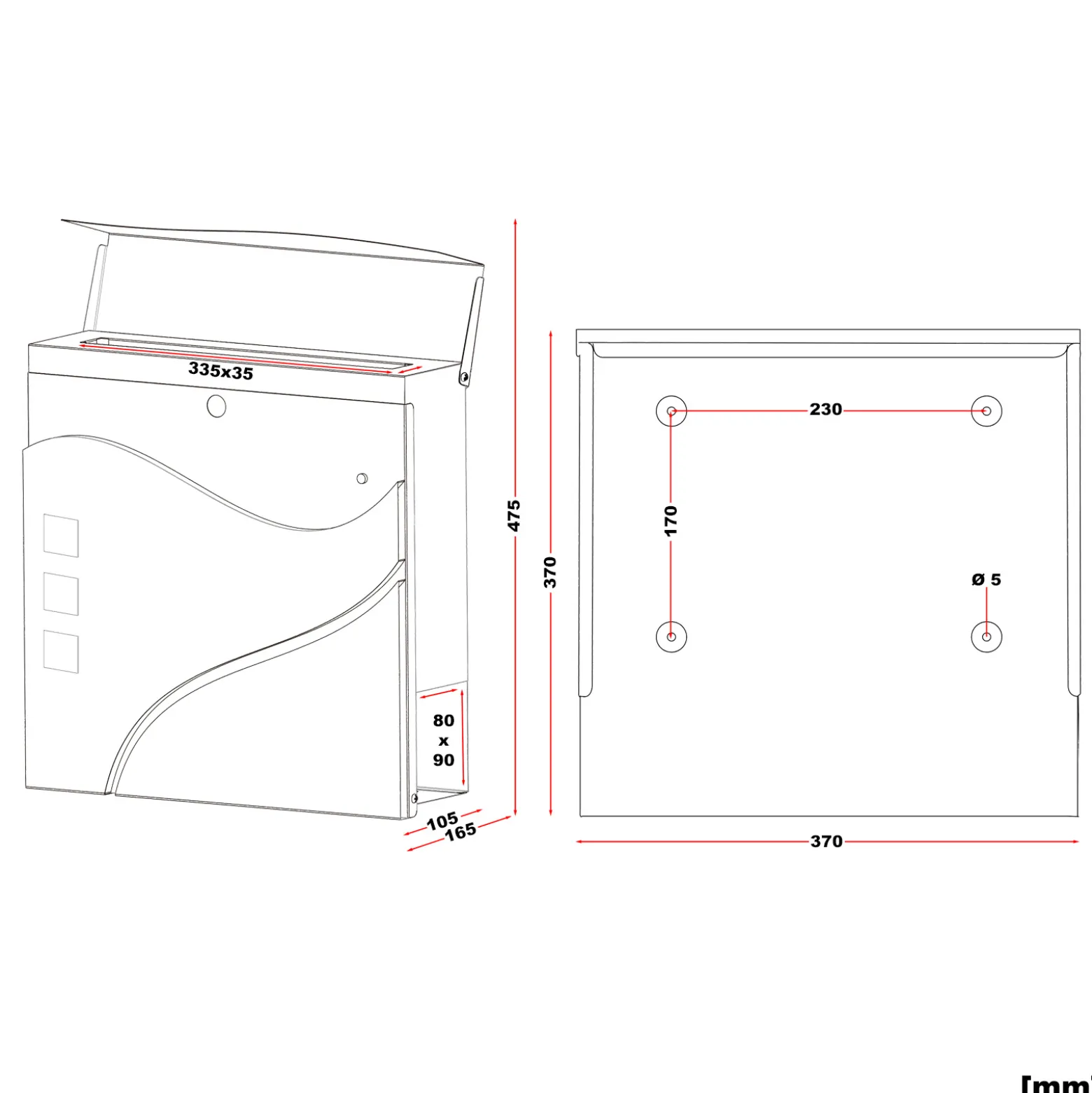 Wiltec Designer Briefkasten V28 weiß 370 x 105 x 370 mm, Wandbriefkasten mit Schloss, Sichtfenstern und Zeitungsrolle, Postkasten aus pulverbeschichtetem Stahl