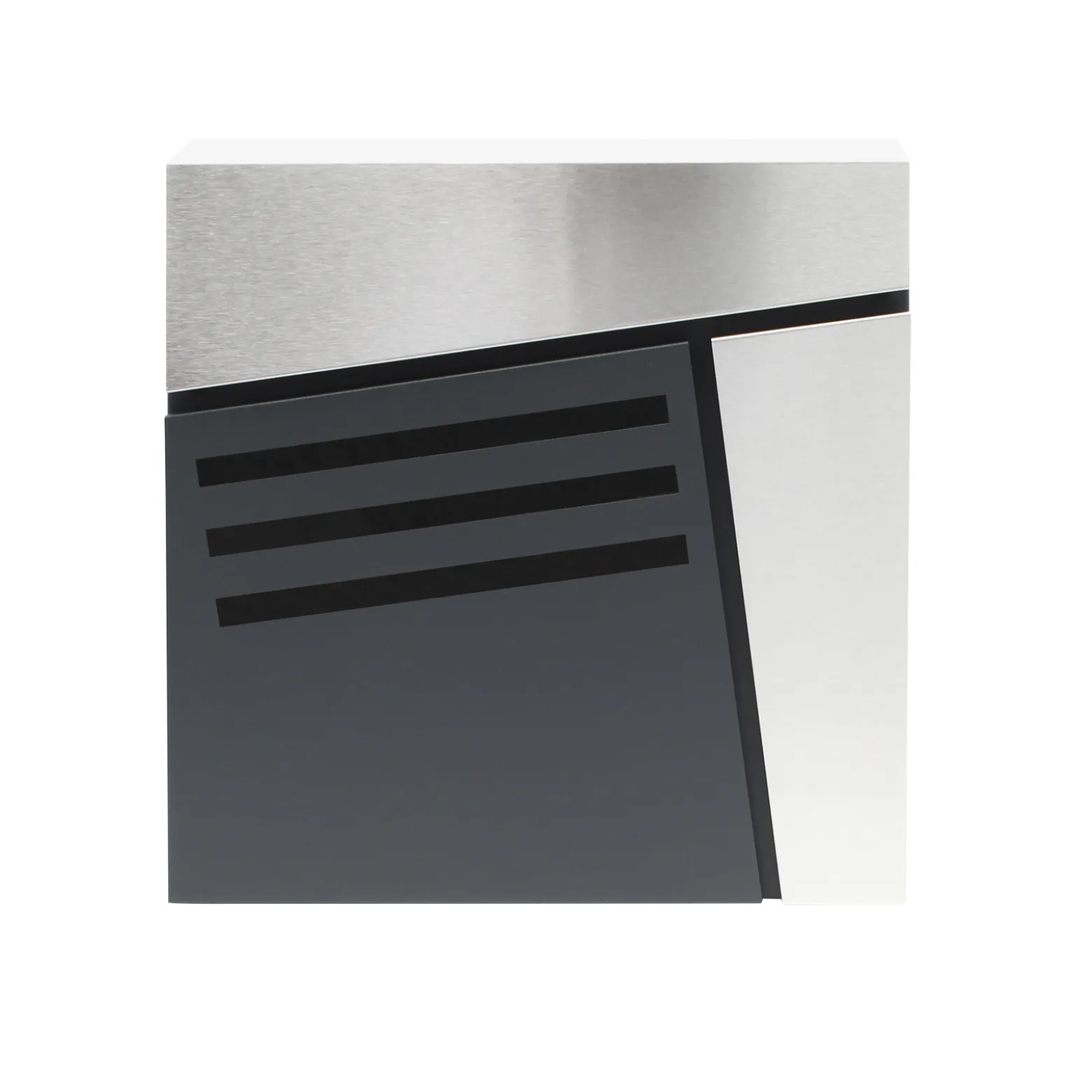 Wiltec Designer Briefkasten V25 Anthrazit und Edelstahl 370 x 105 x 370 mm, Wandbriefkasten mit Schloss, Sichtfenstern und Zeitungsrolle, Postkasten aus pulverbeschichtetem Stahl