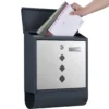 Wiltec Designer Briefkasten V36 Anthrazit und Edelstahl 305 x 105 x 385 mm, Wandbriefkasten mit Schloss, Sichtfenstern, Namensschild, Zeitungsrolle, Postkasten aus galvanisiertem Stahl