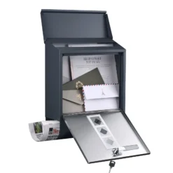 Wiltec Designer Briefkasten V36 Anthrazit und Edelstahl 305 x 105 x 385 mm, Wandbriefkasten mit Schloss, Sichtfenstern, Namensschild, Zeitungsrolle, Postkasten aus galvanisiertem Stahl