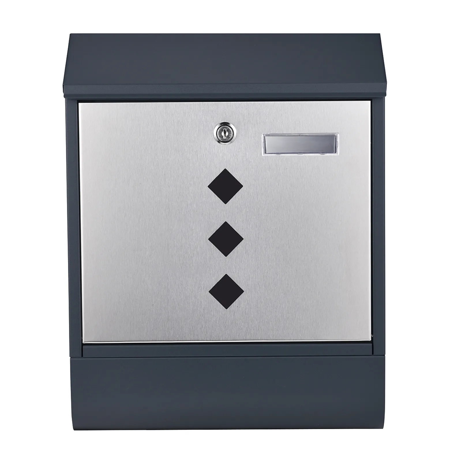Wiltec Designer Briefkasten V36 Anthrazit und Edelstahl 305 x 105 x 385 mm, Wandbriefkasten mit Schloss, Sichtfenstern, Namensschild, Zeitungsrolle, Postkasten aus galvanisiertem Stahl
