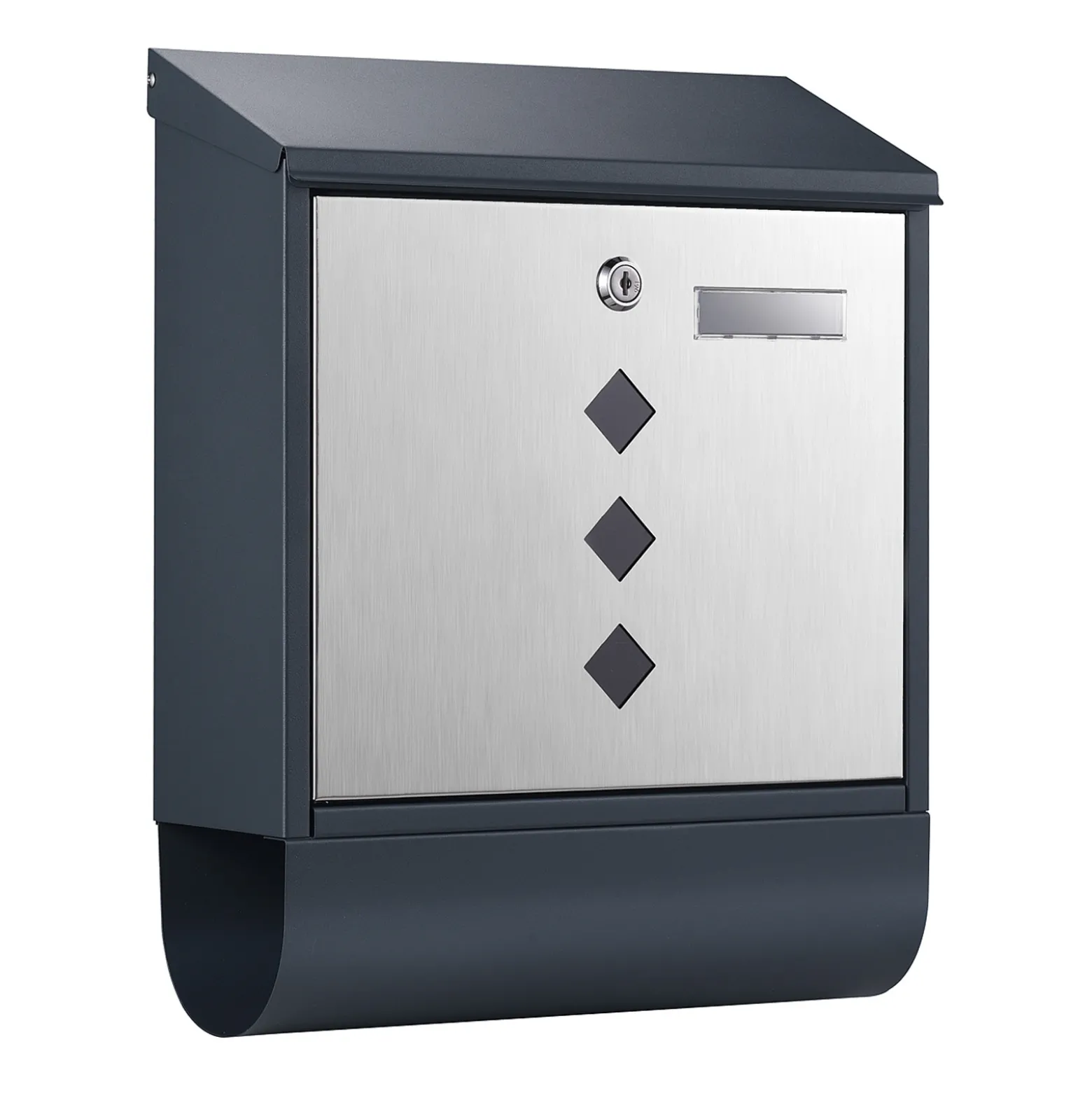 Wiltec Designer Briefkasten V36 Anthrazit und Edelstahl 305 x 105 x 385 mm, Wandbriefkasten mit Schloss, Sichtfenstern, Namensschild, Zeitungsrolle, Postkasten aus galvanisiertem Stahl
