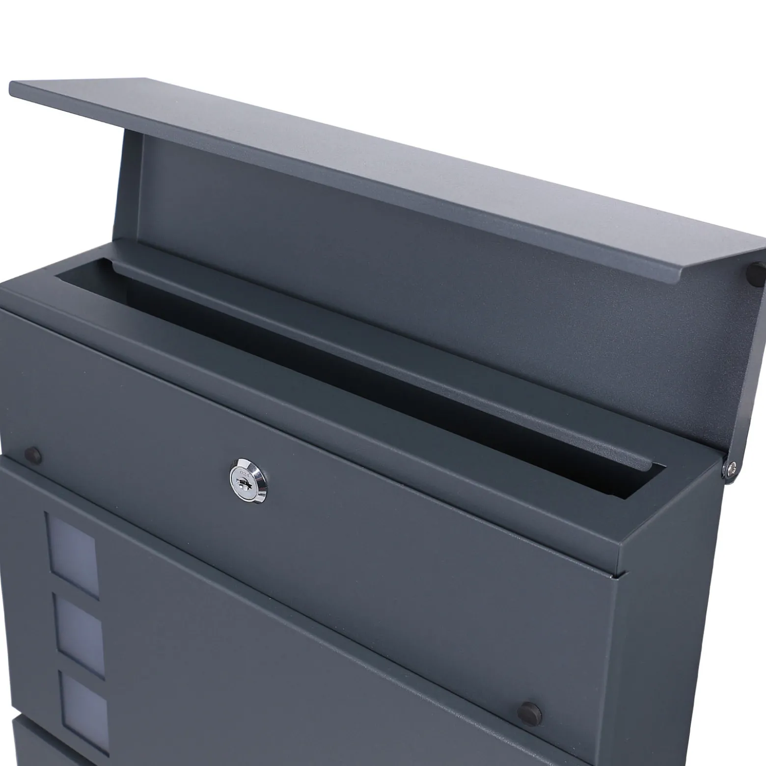 Wiltec Designer Briefkasten V48 Anthrazit und Edelstahl 370 x 105 x 370 mm, Wandbriefkasten mit Schloss, Sichtfenstern, Zeitungsrolle, Postkasten aus galvanisiertem Stahl
