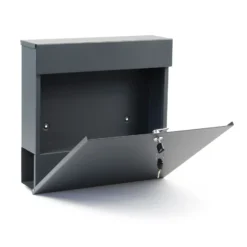 Wiltec Designer Briefkasten V49 anthrazit 370 x 105 x 370 mm, Wandbriefkasten mit Schloss und Zeitungsrolle, Postkasten aus pulverbeschichtetem Stahl