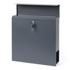 Wiltec Designer Briefkasten V49 anthrazit 370 x 105 x 370 mm, Wandbriefkasten mit Schloss und Zeitungsrolle, Postkasten aus pulverbeschichtetem Stahl