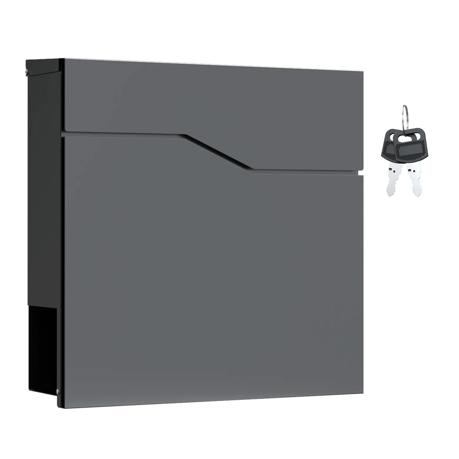 Wiltec Designer Briefkasten V19 anthrazit 370 x 102 x 370 mm, Wandbriefkasten mit Schloss und Zeitungsrolle, Postkasten aus pulverbeschichtetem Stahl
