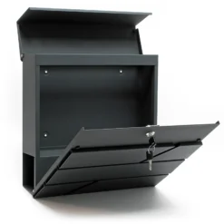Wiltec Designer Briefkasten V14 Anthrazit 370 x 105 x 370 mm, Wandbriefkasten mit Schloss und Zeitungsrolle, Postkasten aus pulverbeschichtetem Stahl
