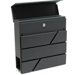 Wiltec Designer Briefkasten V14 Anthrazit 370 x 105 x 370 mm, Wandbriefkasten mit Schloss und Zeitungsrolle, Postkasten aus pulverbeschichtetem Stahl