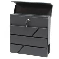 Wiltec Designer Briefkasten V14 Anthrazit 370 x 105 x 370 mm, Wandbriefkasten mit Schloss und Zeitungsrolle, Postkasten aus pulverbeschichtetem Stahl